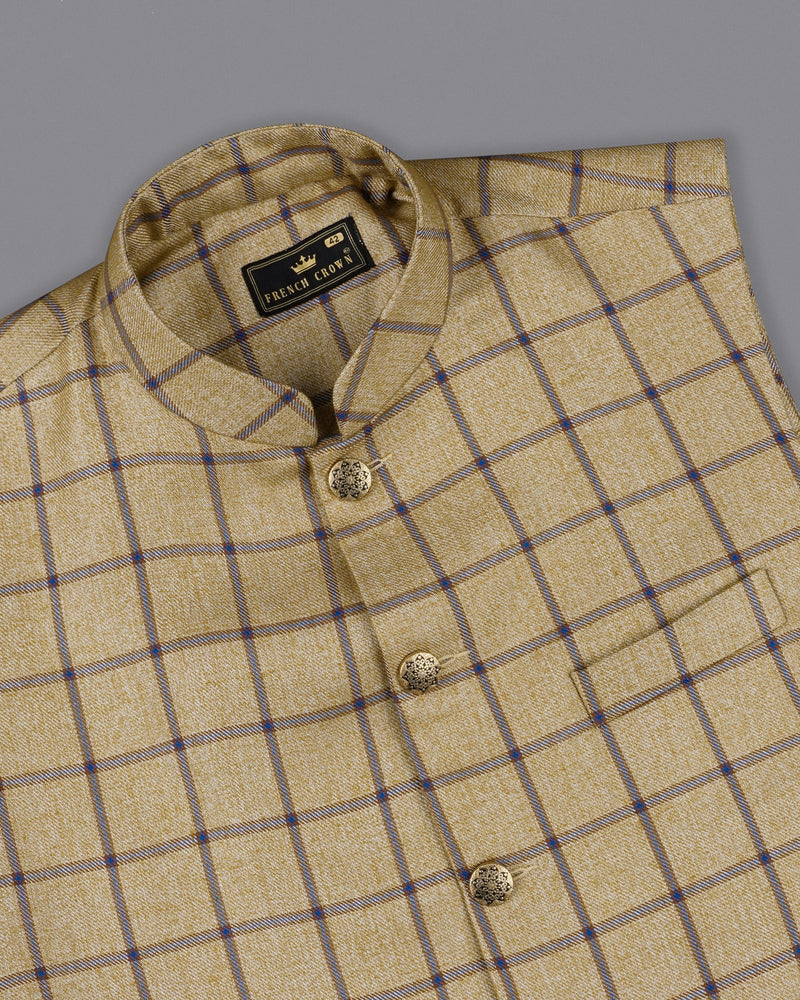 Mongoose Brown with Dianne Blue Windowpane Bandhgala Nehru Jacket  WC2137-38, WC2137-39, WC2137-40, WC2137-42, WC2137-44, WC2137-46, WC2137-48, WC2137-50, WC2137-52
