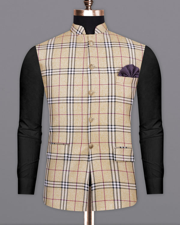 Sorrell Brown with Acadia Black Plaid Bandhgala Nehru Jacket WC2138-38, WC2138-39, WC2138-40, WC2138-42, WC2138-44, WC2138-46, WC2138-48, WC2138-50, WC2138-52