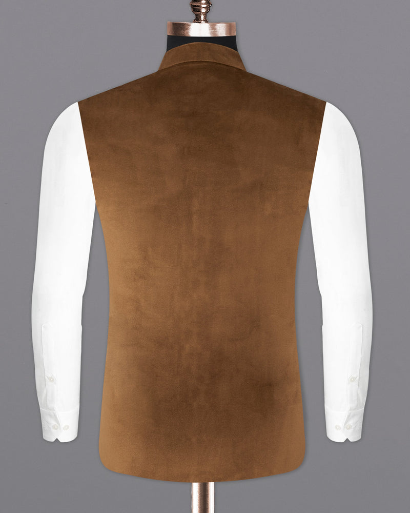 Nutmeg Brown Premium Velvet Designer Nehru Jacket  WC2205-36, WC2205-38, WC2205-40, WC2205-42, WC2205-44, WC2205-46, WC2205-48, WC2205-50, WC2205-52, WC2205-54, WC2205-56, WC2205-58, WC2205-60