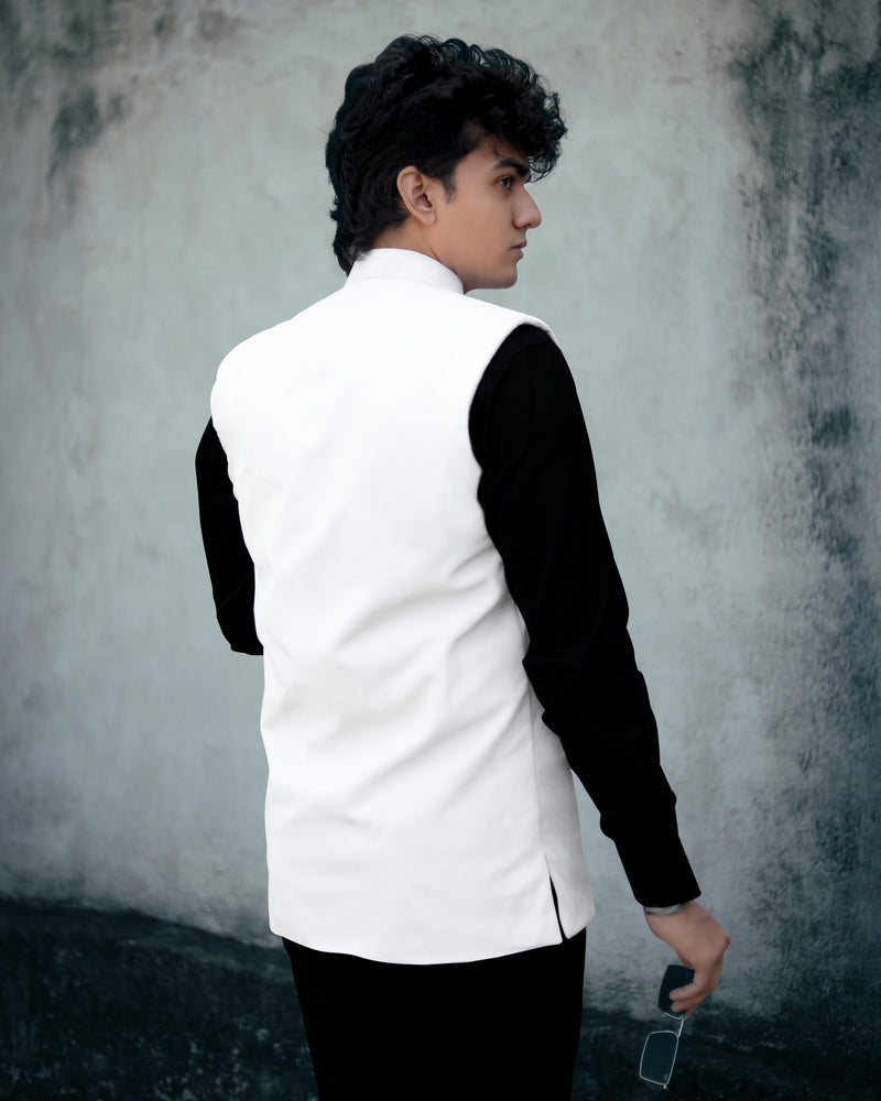 Bright White Premium Velvet Designer Nehru Jacket