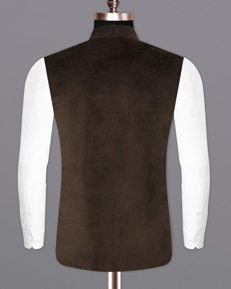 Bistre Brown Velvet Designer Nehru Jacket  WC2226-36, WC2226-38, WC2226-40, WC2226-42, WC2226-44, WC2226-46, WC2226-48, WC2226-50, WC2226-52, WC2226-54, WC2226-56, WC2226-58, WC2226-60