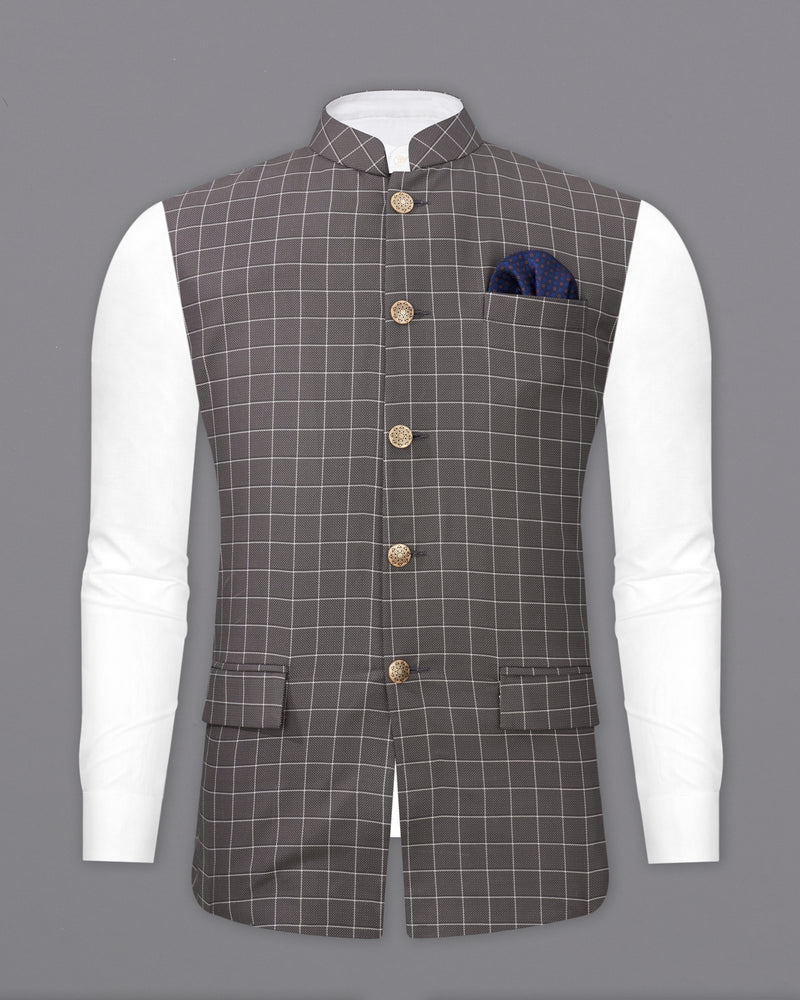 Mortar Gray Checkered  Nehru Jacket WC2270-36, WC2270-38, WC2270-40, WC2270-42, WC2270-44, WC2270-46, WC2270-48, WC2270-50, WC2270-52, WC2270-54, WC2270-56, WC2270-58, WC2270-60