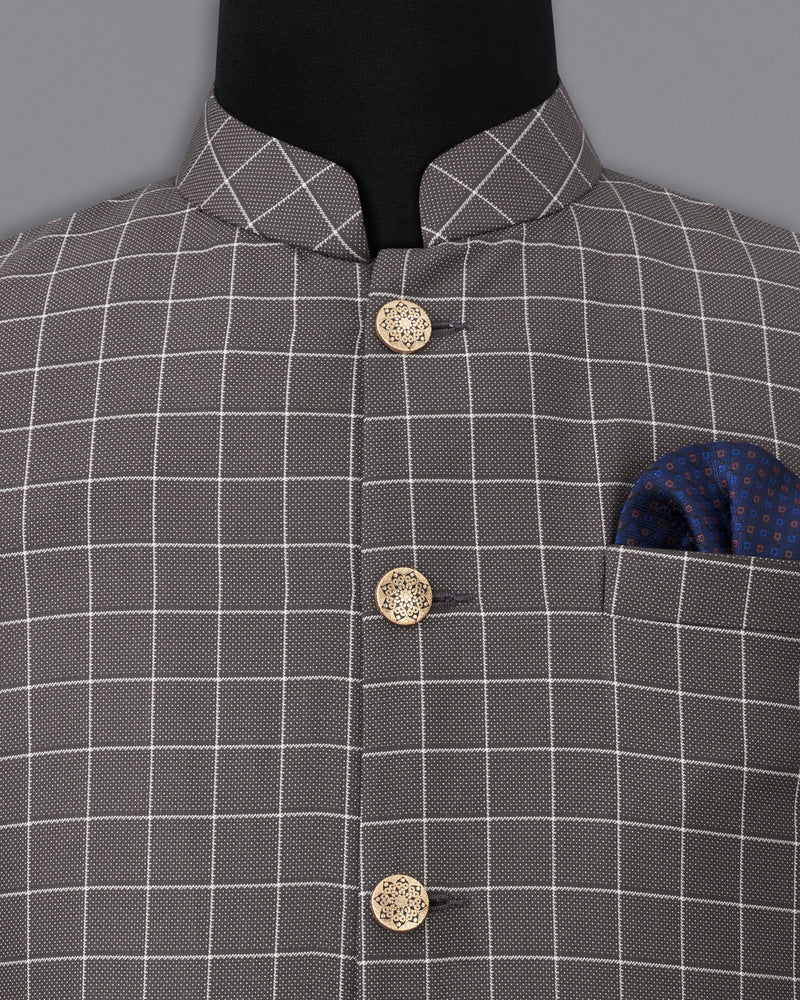 Mortar Gray Checkered  Nehru Jacket WC2270-36, WC2270-38, WC2270-40, WC2270-42, WC2270-44, WC2270-46, WC2270-48, WC2270-50, WC2270-52, WC2270-54, WC2270-56, WC2270-58, WC2270-60