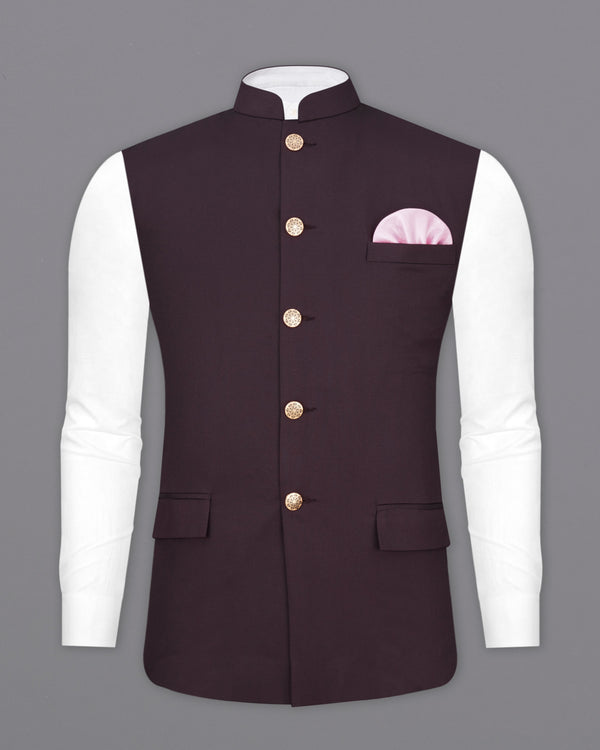 Aubergine Maroon Textured Nehru Jacket