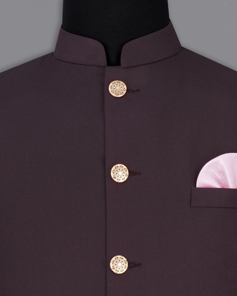 Aubergine Maroon Textured Nehru Jacket