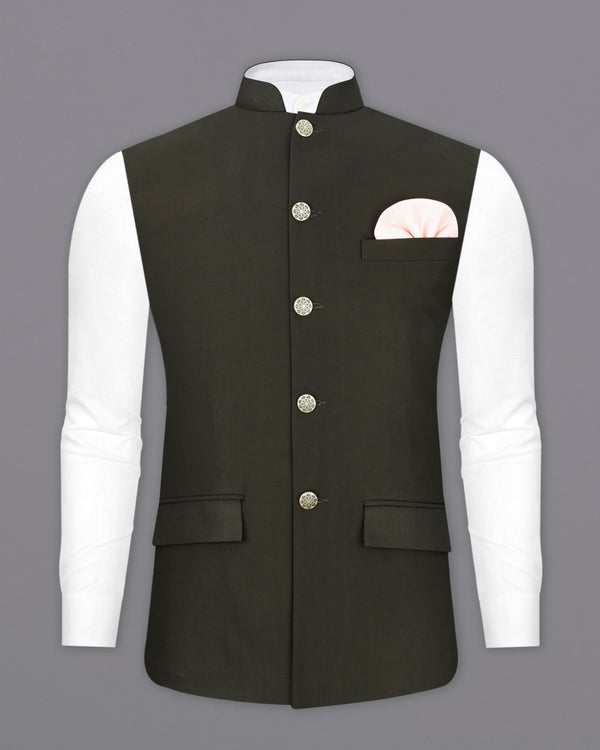 Bistre Green Textured Nehru Jacket