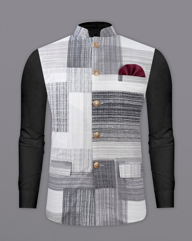 Mystic Gray and Black Premium Cotton Nehru Jacket WC2314-36, WC2314-38, WC2314-40, WC2314-42, WC2314-44, WC2314-46, WC2314-48, WC2314-50, WC2314-52, WC2314-54, WC2314-56, WC2314-58, WC2314-60