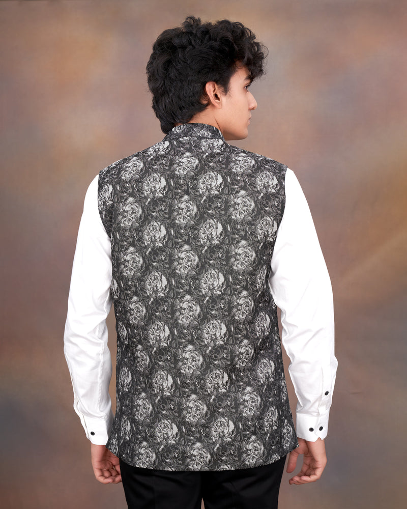 Charcoal Gray with Blue Textured Nehru Jacket WC2337-36, WC2337-38, WC2337-40, WC2337-42, WC2337-44, WC2337-46, WC2337-48, WC2337-50, WC2337-52, WC2337-54, WC2337-56, WC2337-58, WC2337-60