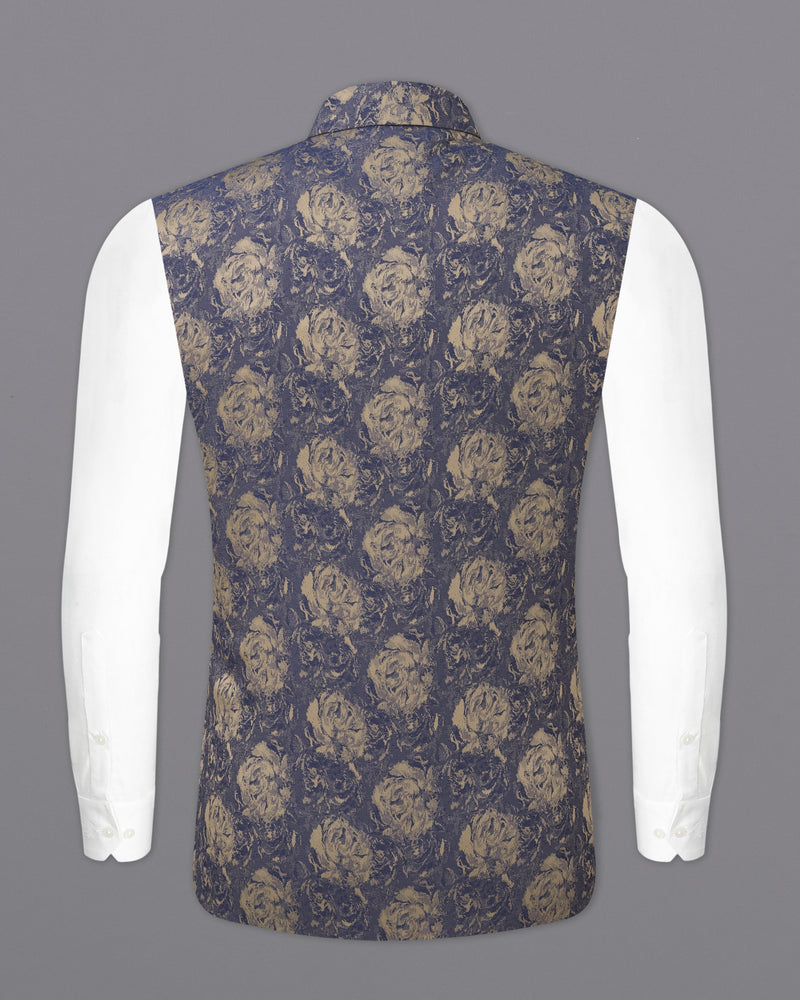 Gravel Blue and Black Jacquard Textured Designer Nehru jacket WC2349-36, WC2349-38, WC2349-40, WC2349-42, WC2349-44, WC2349-46, WC2349-48, WC2349-50, WC2349-52, WC2349-54, WC2349-56, WC2349-58, WC2349-60	