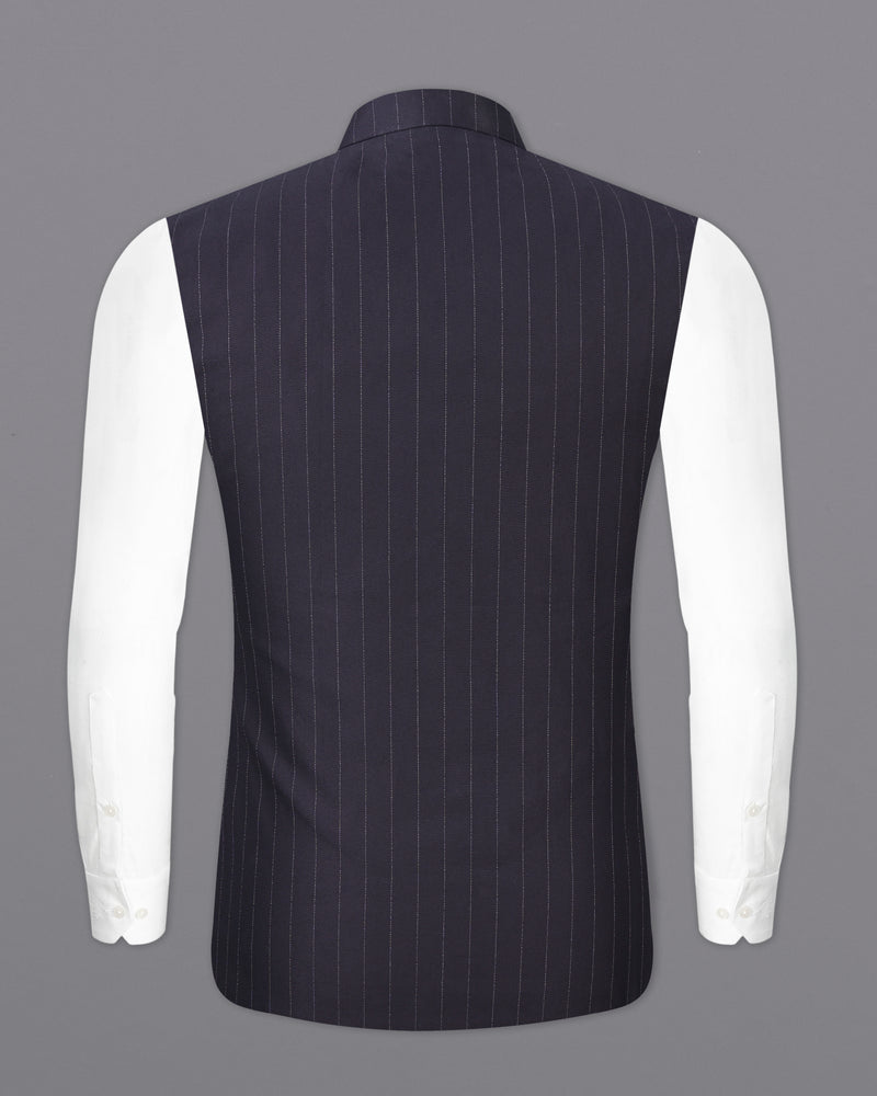 Thunder Black Striped Premium Cotton Nehru Jacket