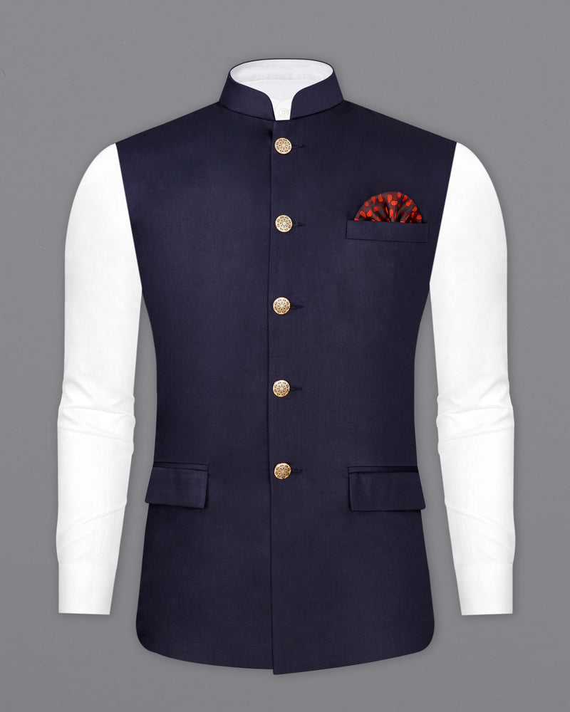 Navy Blue Textured Nehru Jacket WC2446-36, WC2446-38, WC2446-40, WC2446-42, WC2446-44, WC2446-46, WC2446-48, WC2446-50, WC2446-52, WC2446-54, WC2446-56, WC2446-58, WC2446-60