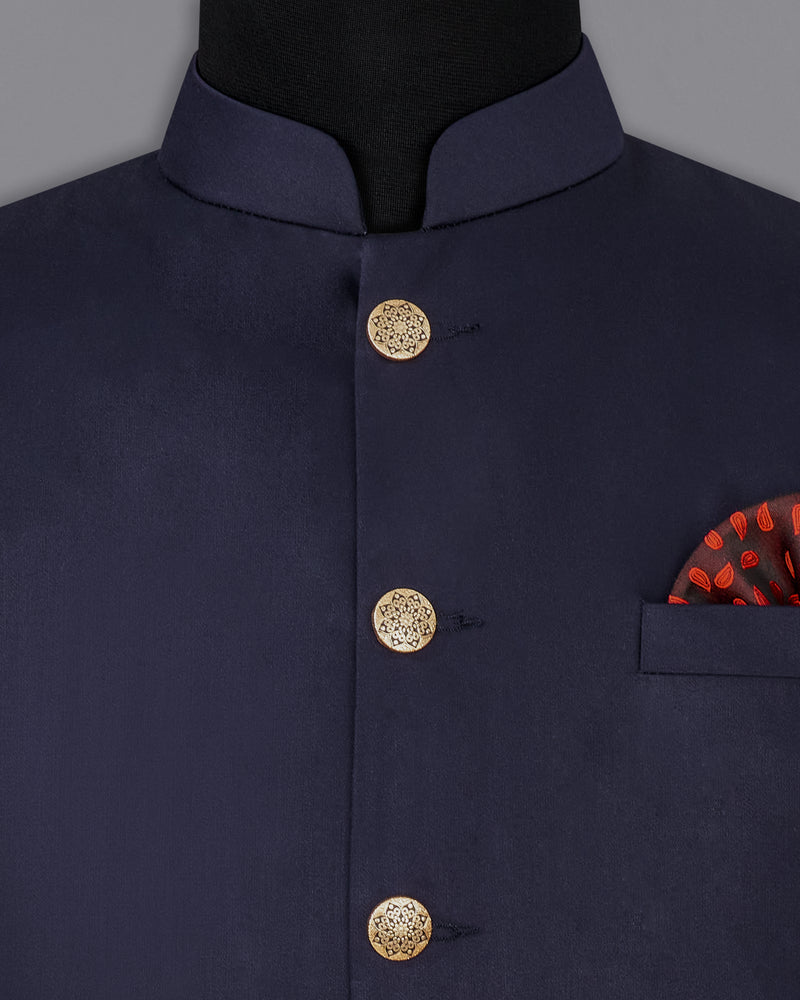 Navy Blue Textured Nehru Jacket WC2446-36, WC2446-38, WC2446-40, WC2446-42, WC2446-44, WC2446-46, WC2446-48, WC2446-50, WC2446-52, WC2446-54, WC2446-56, WC2446-58, WC2446-60