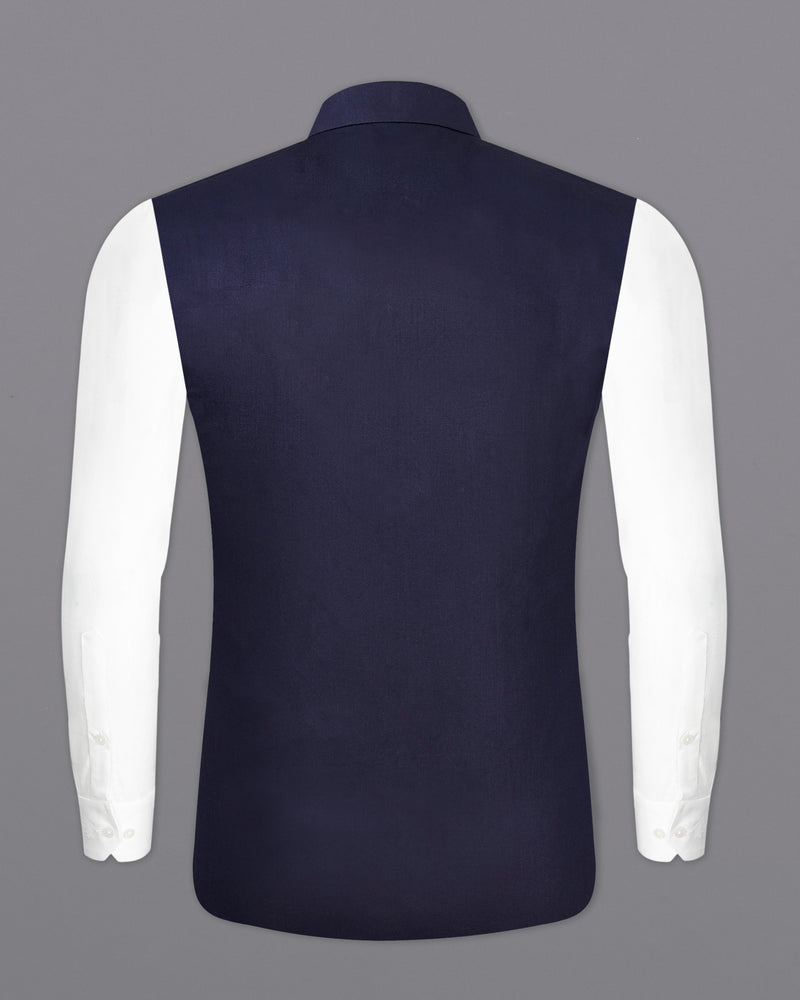 Navy Blue Textured Nehru Jacket WC2446-36, WC2446-38, WC2446-40, WC2446-42, WC2446-44, WC2446-46, WC2446-48, WC2446-50, WC2446-52, WC2446-54, WC2446-56, WC2446-58, WC2446-60