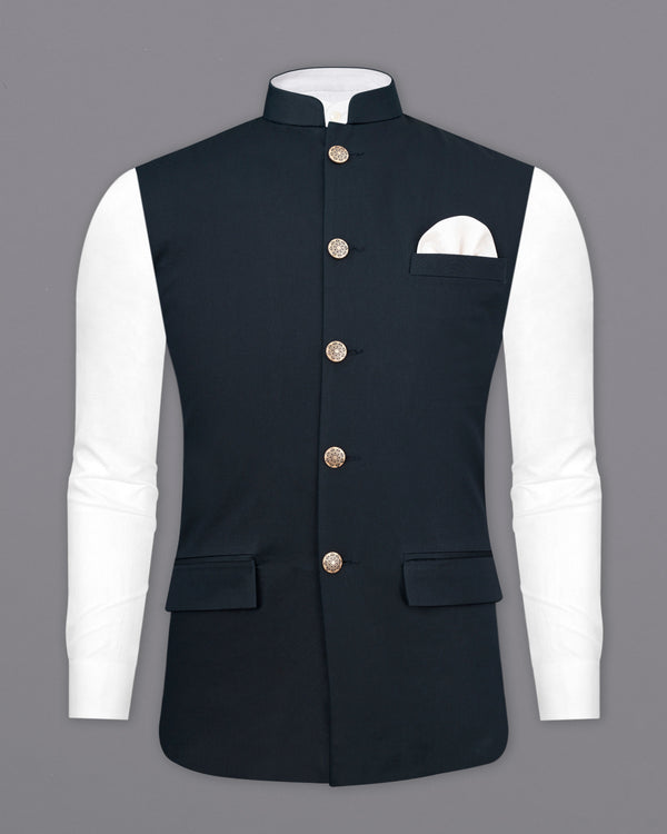 Baltic Sea Blue Premium Cotton Nehru Jacket