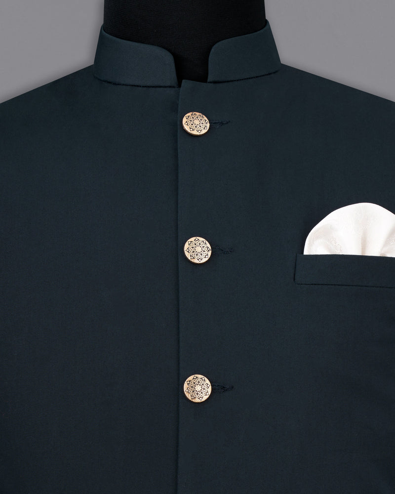 Baltic Sea Blue Premium Cotton Nehru Jacket