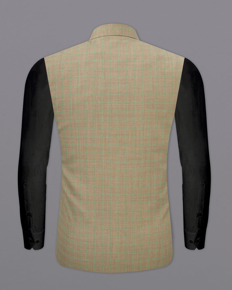 Sandrift Brown with Sprout Green Plaid Nehru Jacket