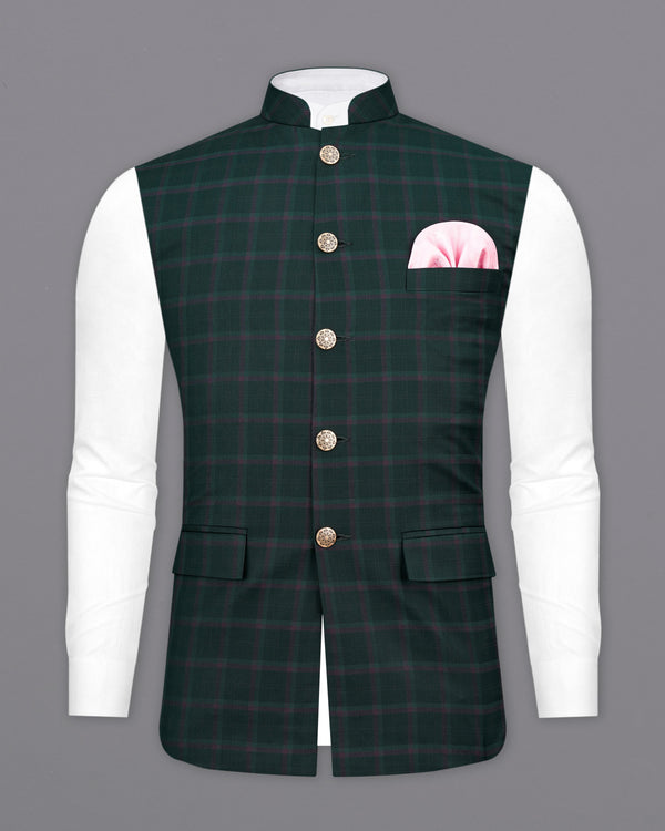 Timber Green Plaid Nehru Jacket