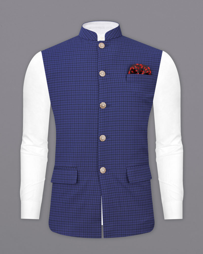 Victoria Blue Gingham Checkered Nehru Jacket