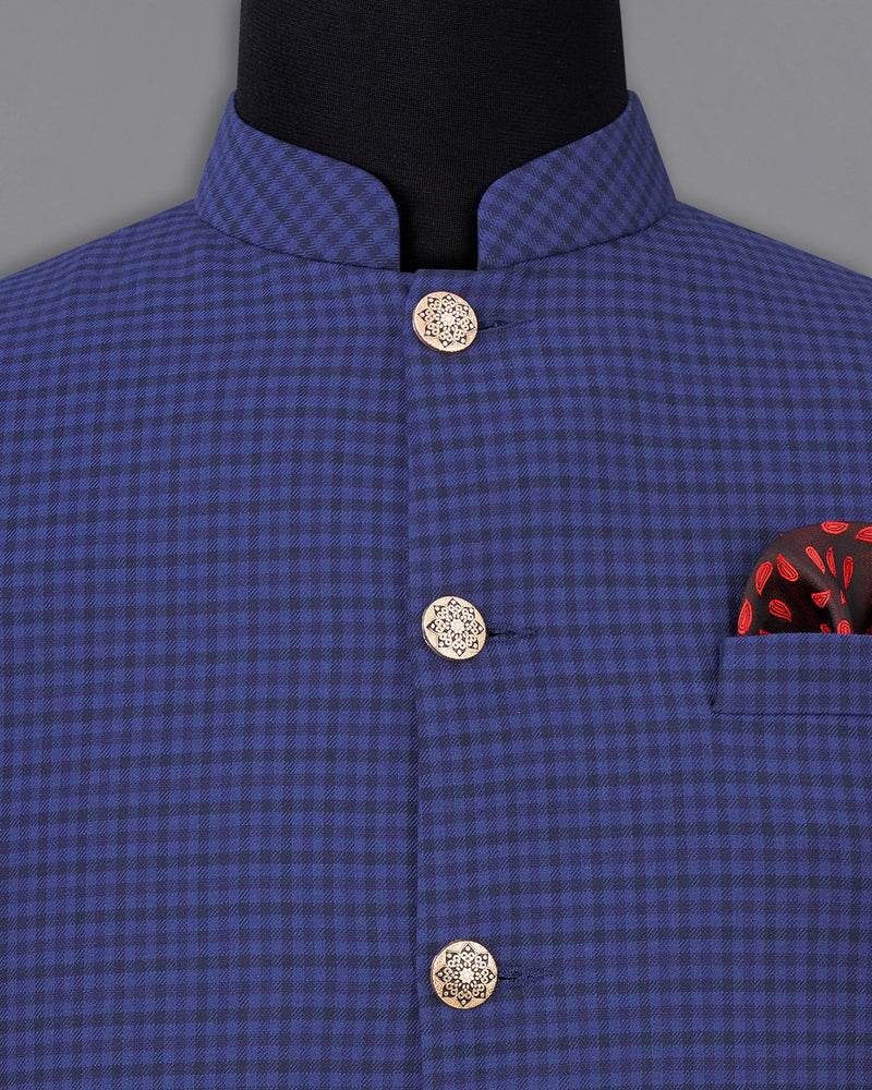 Victoria Blue Gingham Checkered Nehru Jacket