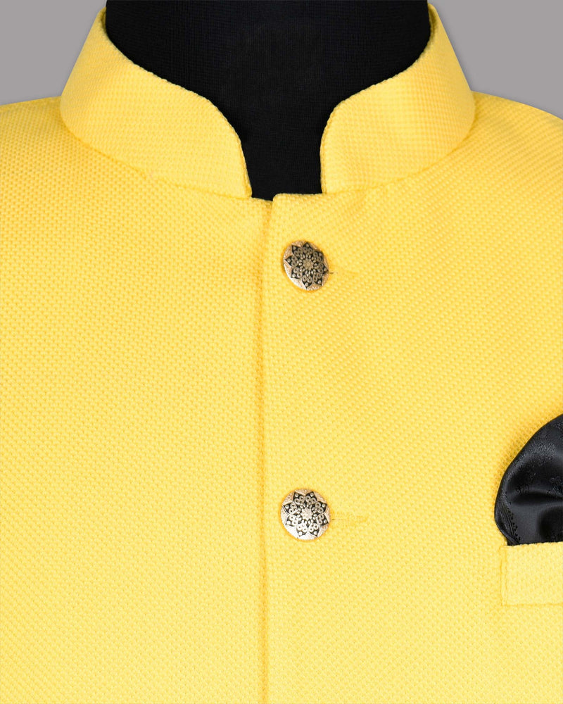 Mustard Diamond Jacquard Textured Designer Waistcoat