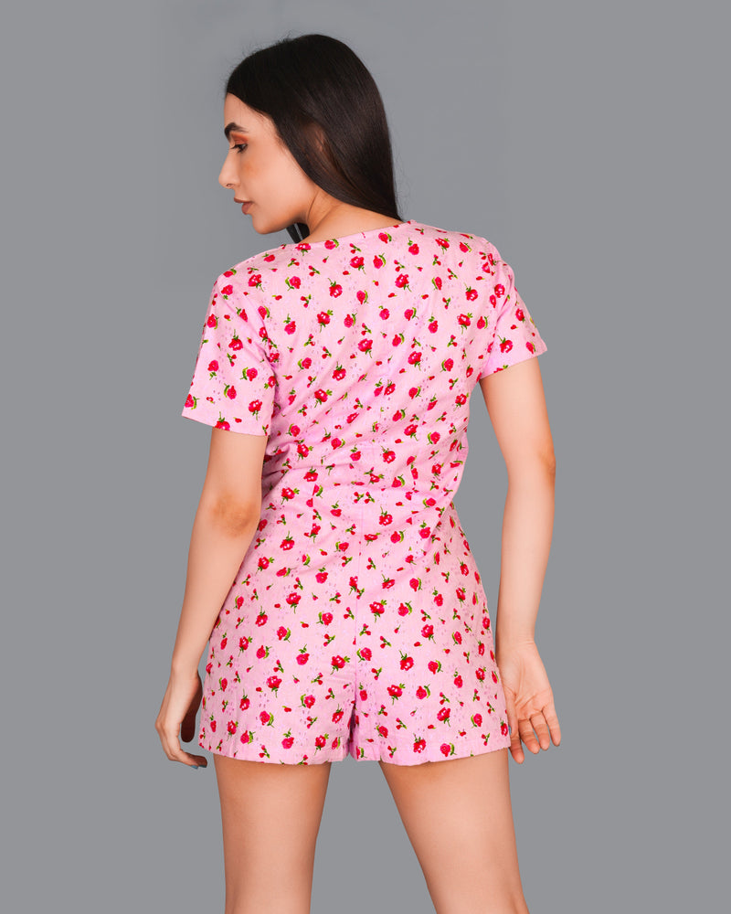 Blossom Pink Rose Printed Premium Cotton Jumpsuit