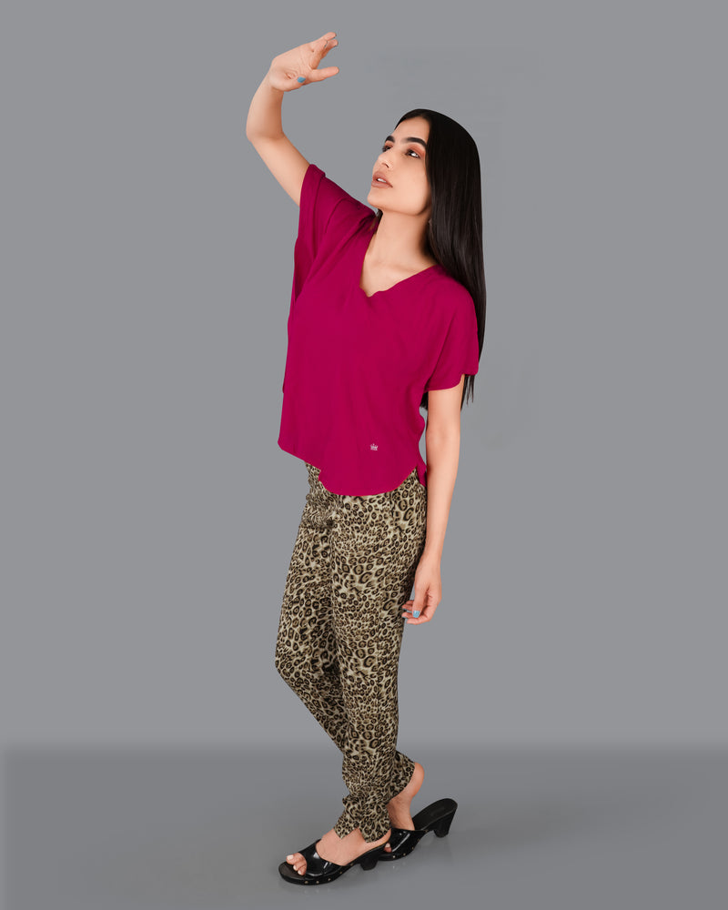 Stonewall Brown Leopard Printed Viscose Bottomwear