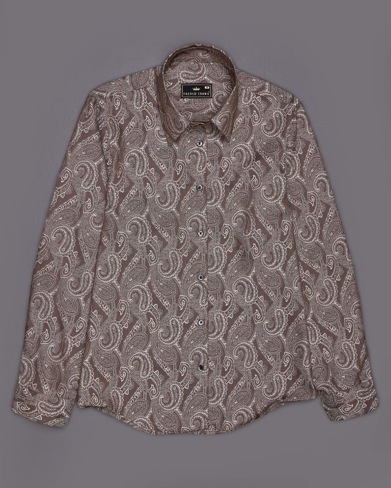 Wenge Brown with Turkey Cream Paisley Printed Premium Cotton Shirt