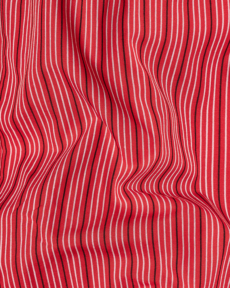 Cerise Red Striped Premium Cotton Shirt