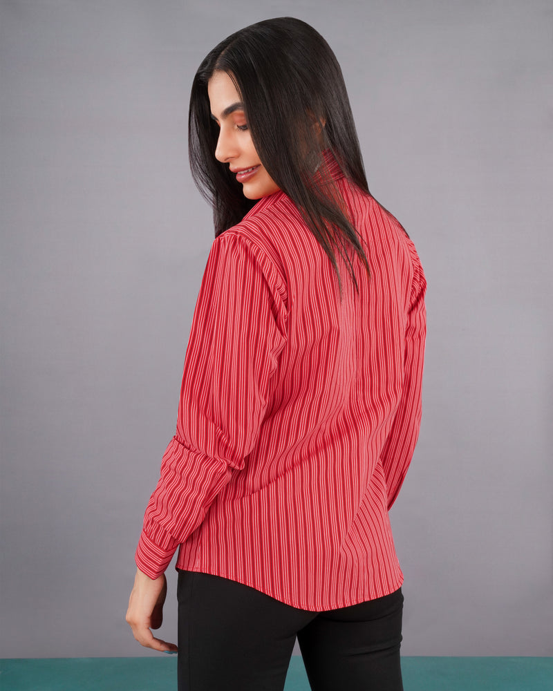 Cerise Red Striped Premium Cotton Shirt