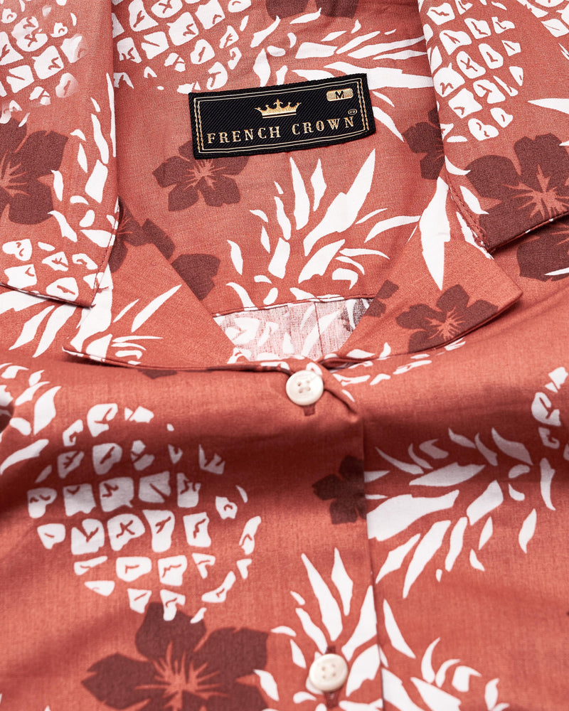 Antique Peach Pineapple Printed Premium Cotton Shirt
