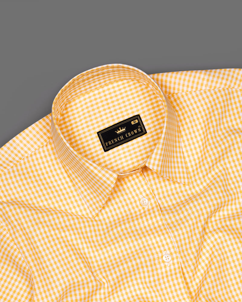 Bright White with Texas Orange Checkered Premium Cotton Shirt