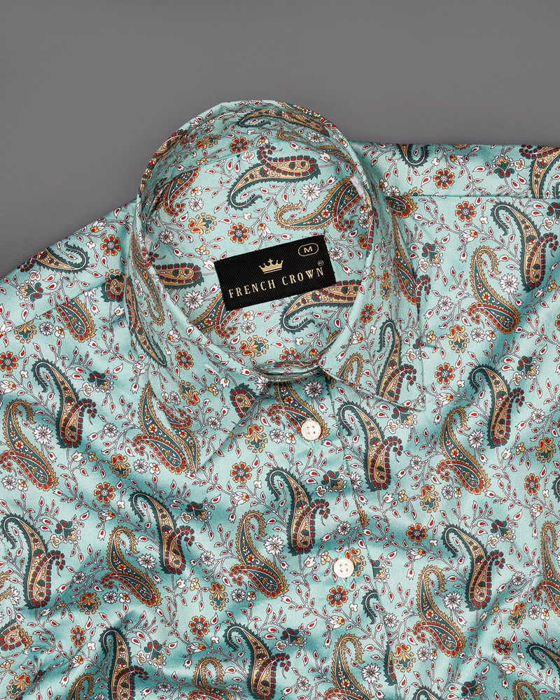 Cadet Green Paisley Printed Premium Cotton Shirt