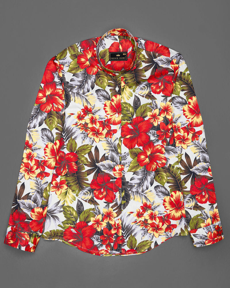Jasper Red Multicolour Floral Printed Premium Cotton Shirt