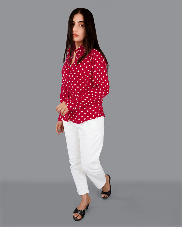 Shiraz Red Polka Dotted Premium Tencel Shirt