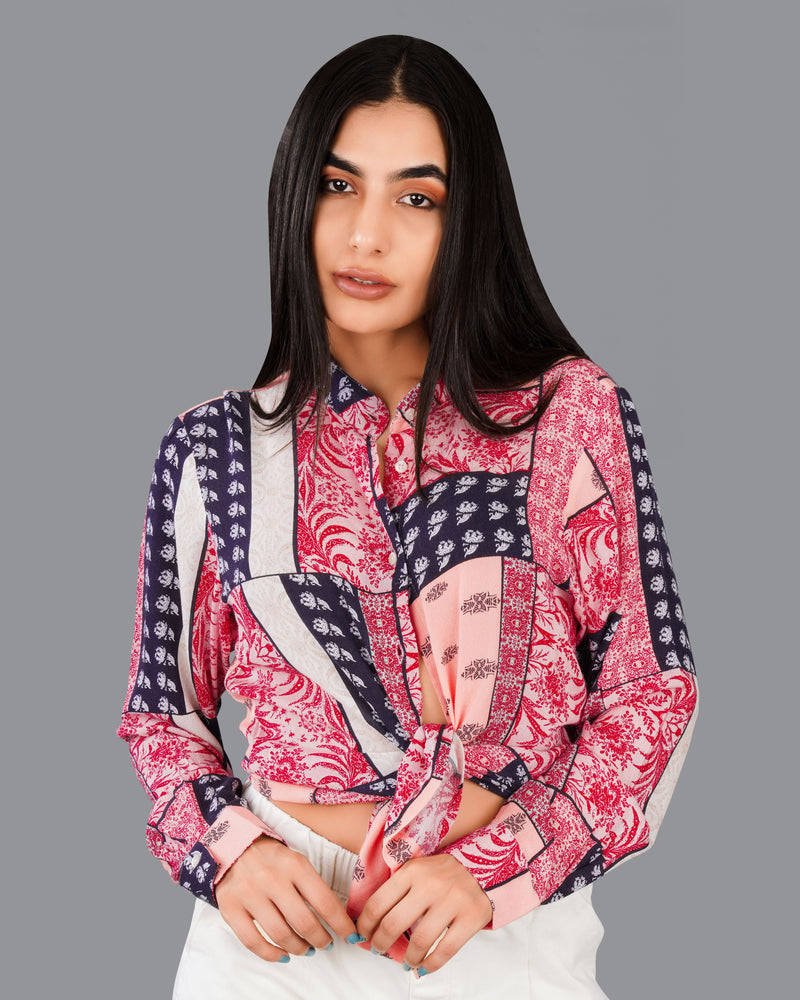 Shiraz Red with Lilac Peach Multicolour Printed Premium Tencel Shirt