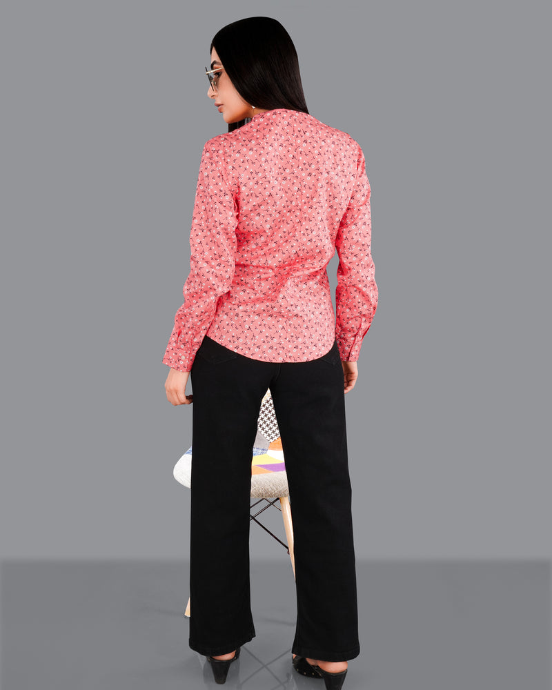 Coral Pink Ditsy Printed Premium Cotton Shirt