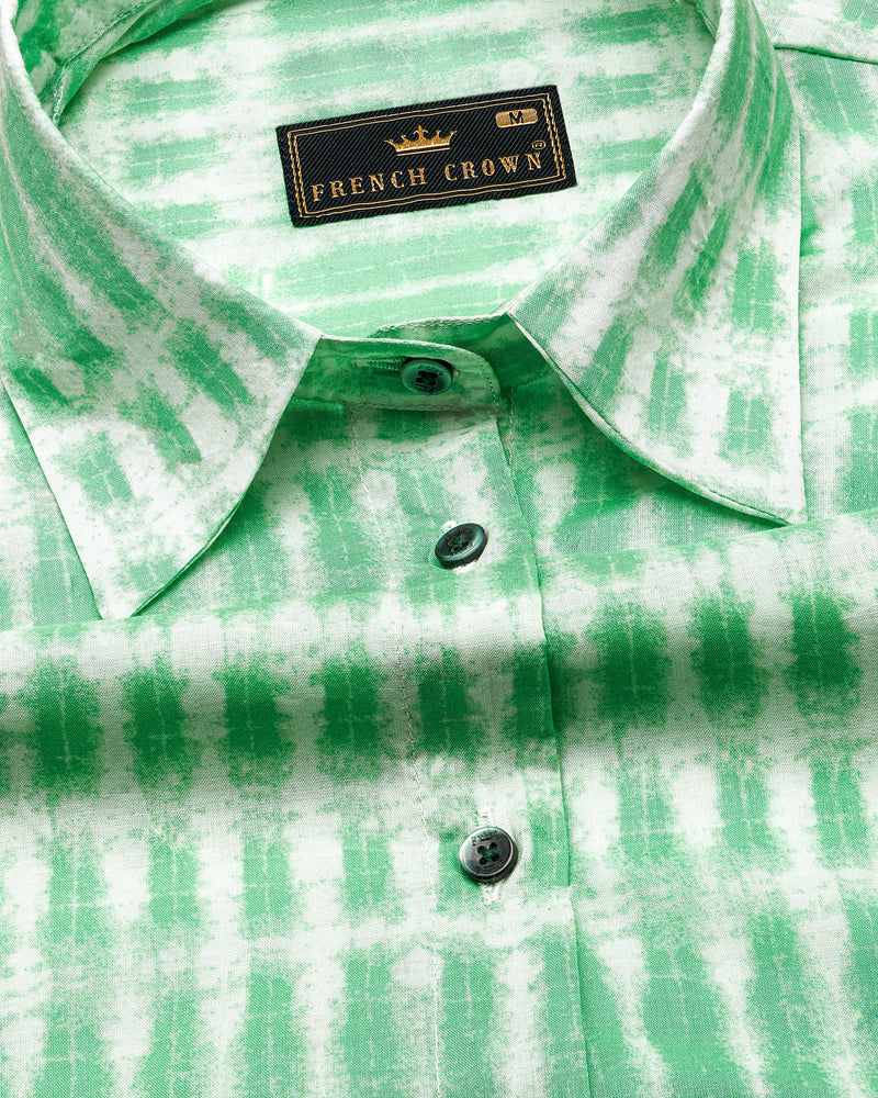 Teal Green with Bright White Printed Premium Tencel Shirt