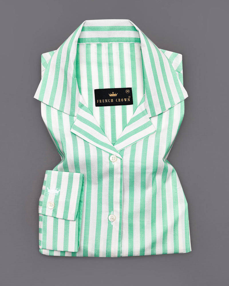 Riptide Green and White Striped Premium Cotton Shirt