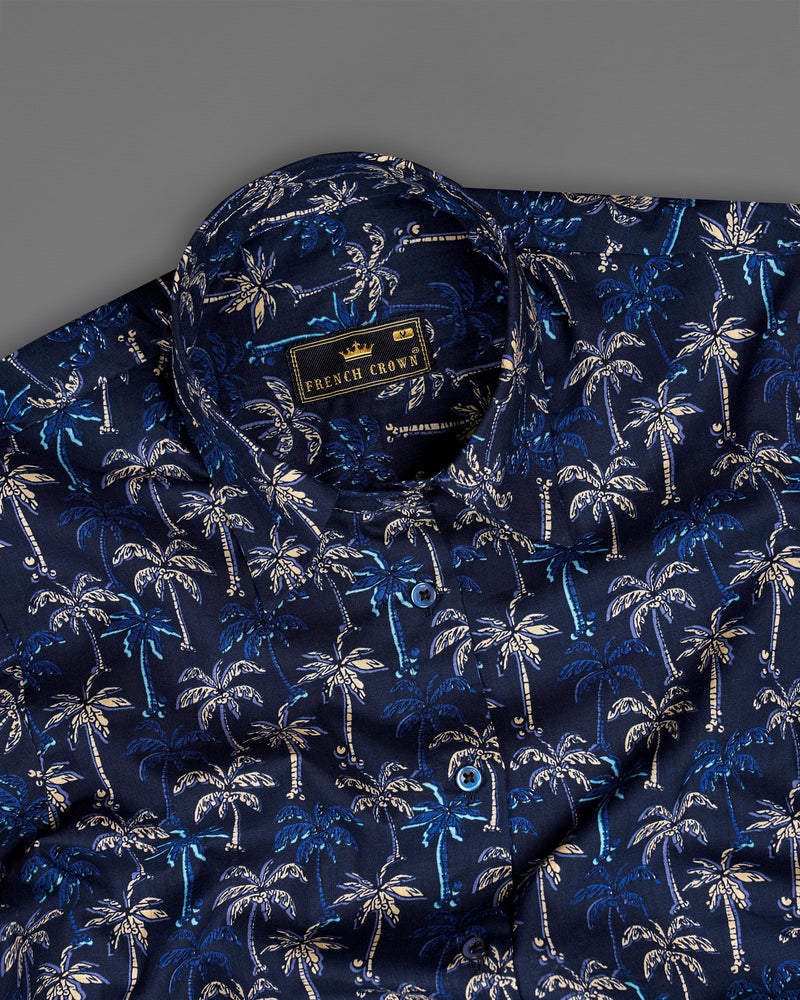 Rangoon Blue Multicolour Trees Printed Premium Cotton Shirt