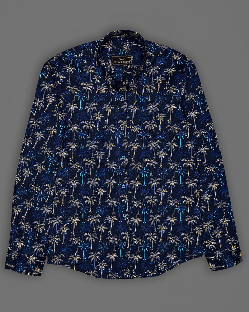 Rangoon Blue Multicolour Trees Printed Premium Cotton Shirt