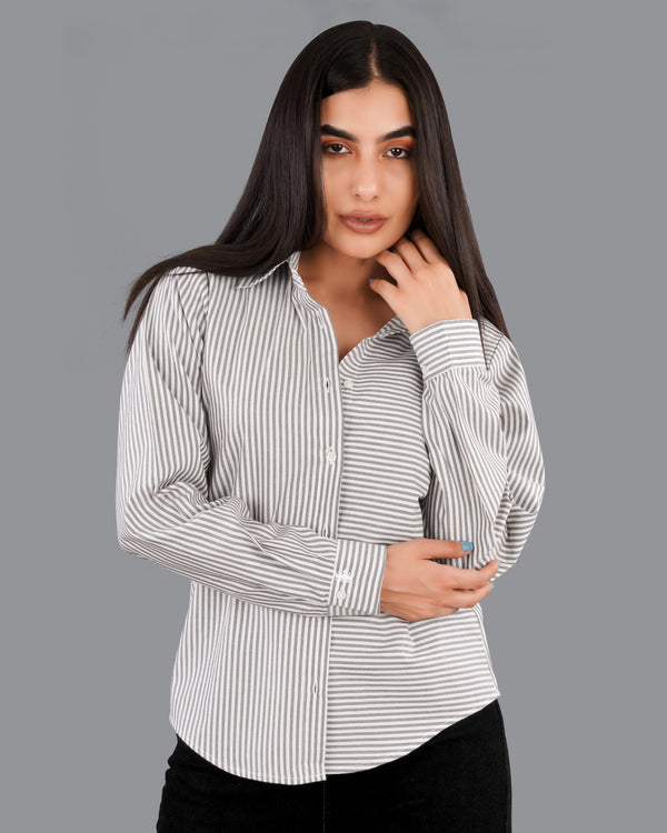 Bright White with Regent Gray Striped Premium Cotton Shirt