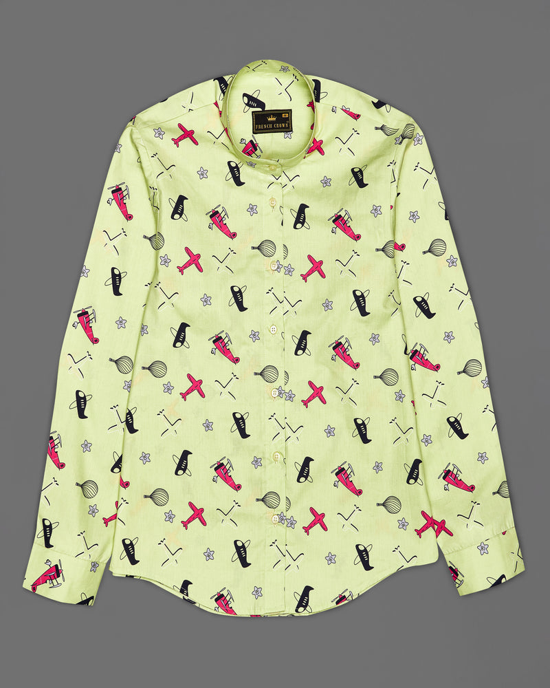 Caper Green Aeroplane Printed Premium Cotton Shirt