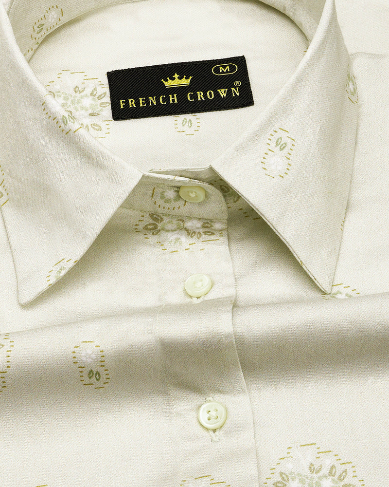 Periglacial Cream Floral Printed Premium Cotton Shirt