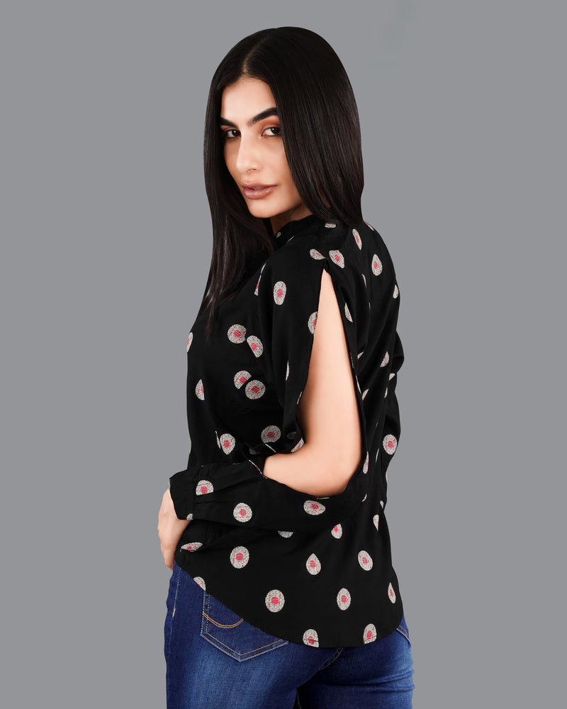 Jade Black Printed Premium Tencel Shirt