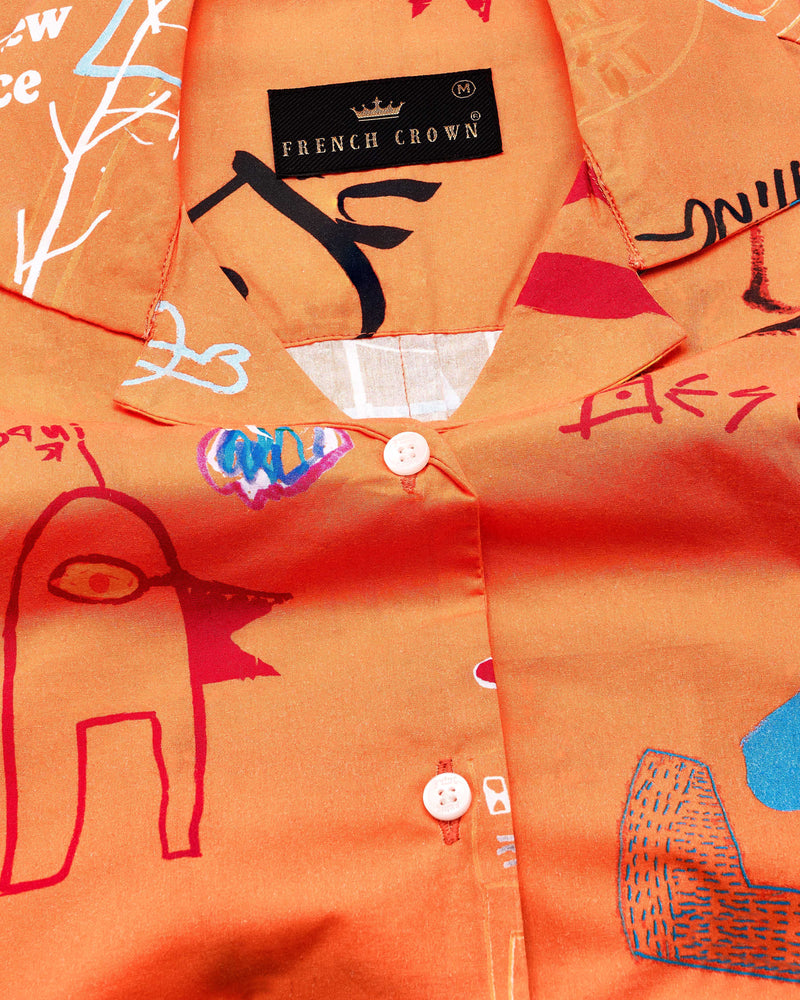 Burning Orange Quirky Printed Premium Cotton Shirt
