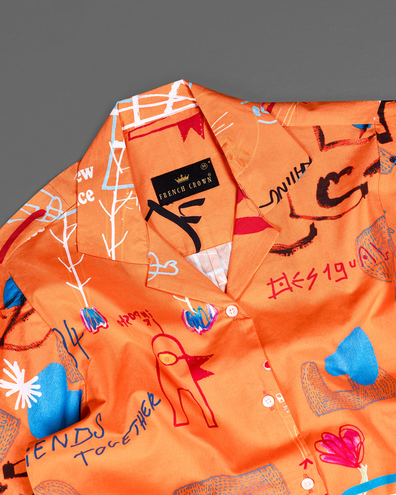 Burning Orange Quirky Printed Premium Cotton Shirt