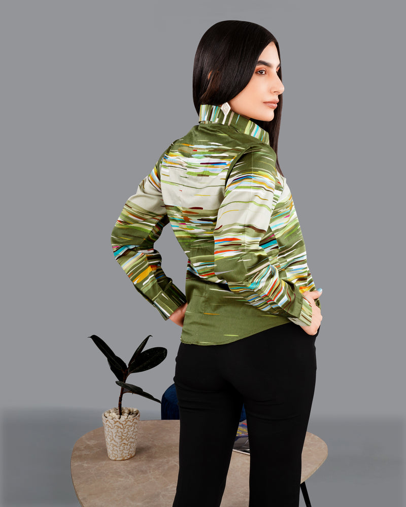 Verdigris Green Multicolour Printed Premium Tencel Shirt