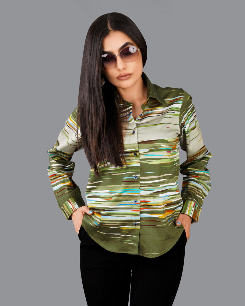 Verdigris Green Multicolour Printed Premium Tencel Shirt