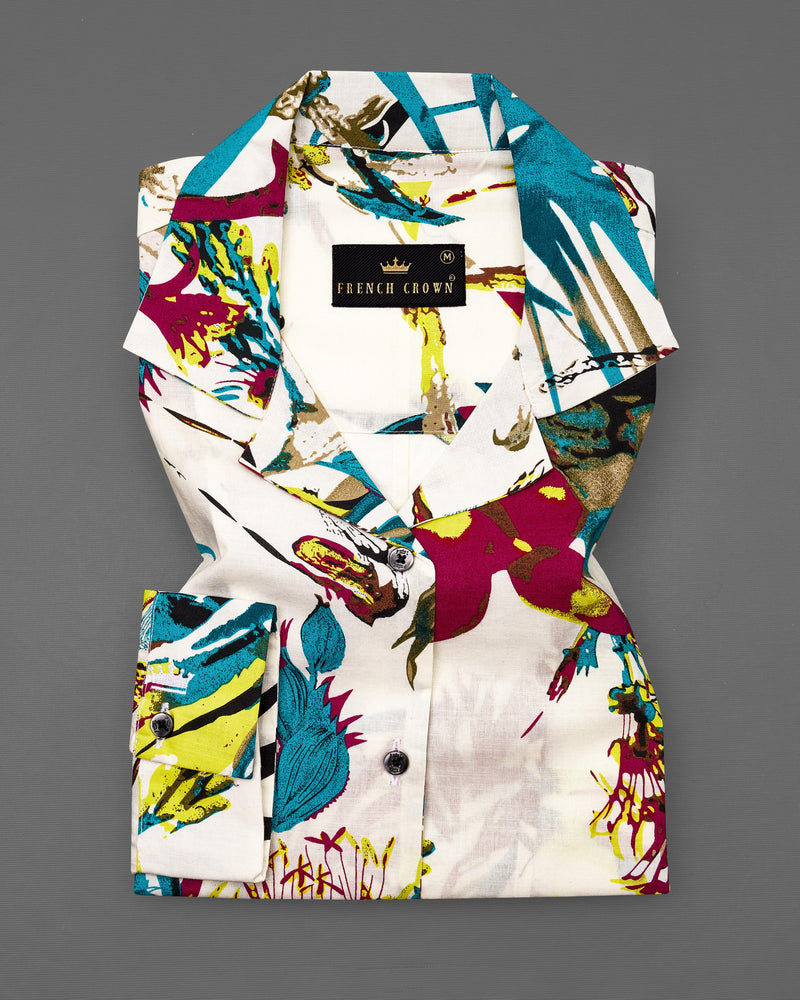 Off White Multicolour Printed Premium Cotton Shirt