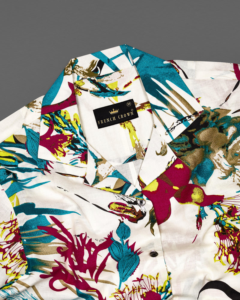 Off White Multicolour Printed Premium Cotton Shirt